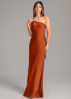 Azazie Monroe Bridesmaid Dresses Burnt Orange Mermaid One Shoulder Stretch Satin Dress image1