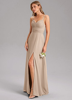 Azazie Terese Bridesmaid Dresses Taupe A-Line Pleated Chiffon Dress image7