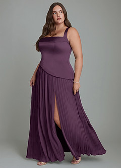 Azazie Stephanie Bridesmaid Dresses Plum A-Line Pleated Stretch Satin Dress image11