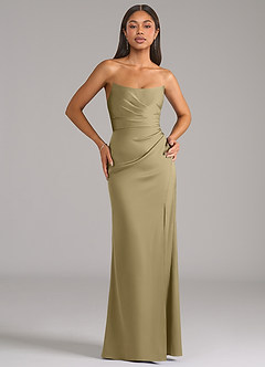 Azazie Marla Robes de demoiselle d'honneur Robe Fourreau Convertible en Satin extensible Sans bretelle Vert Mousse image1