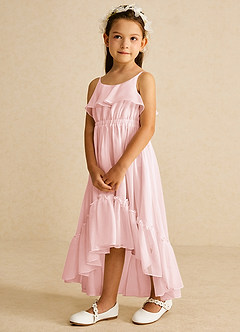 Azazie Karmen Flower Girl Dresses Blushing Pink A-Line Ruched Chiffon Dress image2