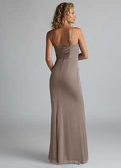 Azazie Teyana Final Sale Taupe Sheath Square Neckline Pleated Mesh Dress image2