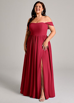 Azazie Calianna Bridesmaid Dresses Scarlet A-Line Off the Shoulder Chiffon Convertible Dress image12