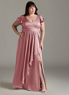Azazie Omari Bridesmaid Dresses Dusty Rose A-Line Stretch Satin Dress image9
