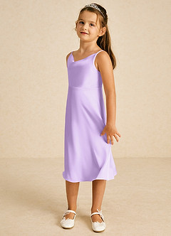 Azazie Zuzu Flower Girl Dresses Lilac A-Line Spaghetti Strap Stretch Satin Dress image4