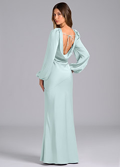 Azazie Melani Bridesmaid Dresses Sea Glass Mermaid Long Sleeve Stretch Satin Dress image5