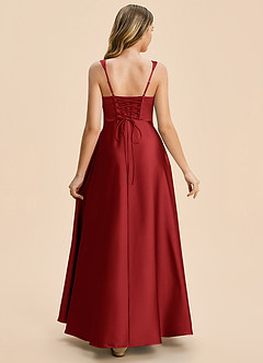 Azazie Azaria Junior Pomegranate A-Line Pleated Stretch Satin Dress image2