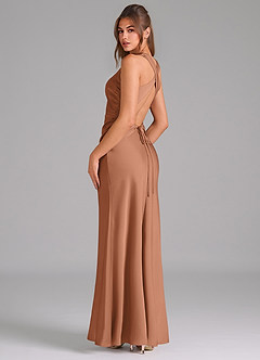 Azazie Evadne Bridesmaid Dresses Bronzer A-Line Pleated Stretch Satin Dress image5