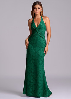 Azazie Valerie Final Sale Emerald Mermaid Pleated Floral Burnout Dress image1