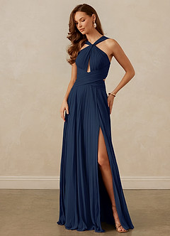 Christian Siriano Bridal for Azazie 1009 Bridesmaid Dresses Dark Navy A-Line Pleated Chiffon Dress image8