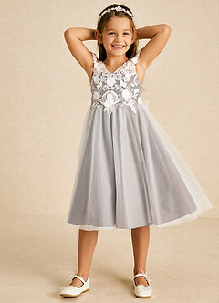 Azazie Sunnie Flower Girl Dresses Taupe A-Line Lace Tulle Dress image4