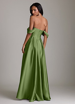 Azazie Loisa Abiti da Damigella Abito A-Line in Raso Elasticizzato a Spalla Scoperta Ginepro image2