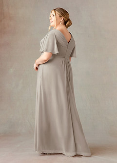Azazie Morning Glory Mother of the Bride Dresses Taupe A-Line V-Neck Ruched Chiffon Dress image8