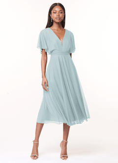 Azazie Tinsley Brautjungfernkleider A-Linie Plissee Gittergewebe Kleid Nebel image1
