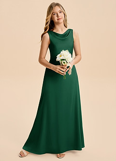 Azazie Kiki Junior Robe Trapèze en Satin extensible Nœud Vert Foncé image1