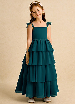 Azazie Boba vestidos de niña de las flores Vestido de Pino de Gasa de Corte En A con Escote Cuadrado image1