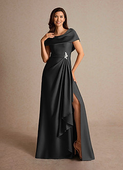 Azazie Branford Mother of the Bride Dresses Black A-Line Pleated Stretch Satin Dress image6