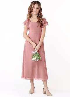 Azazie Bondi Junior Jurk van Chiffon met A-Lijn Ruches Stoffige Roos image1