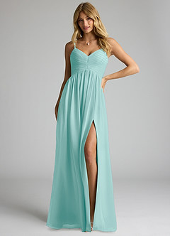 Azazie Alia Bridesmaid Dresses Aqua A-Line Pleated Chiffon Dress image1