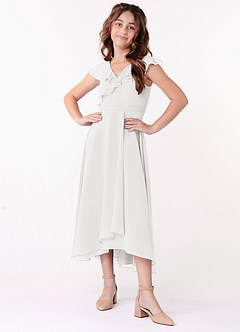 Azazie Posie Junior Vestido de Blanco de Gasa de Corte en A con Volante image4