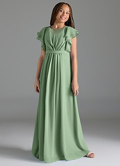 Azazie Daphne Junior Matcha A-Line Pleated Chiffon Dress image4