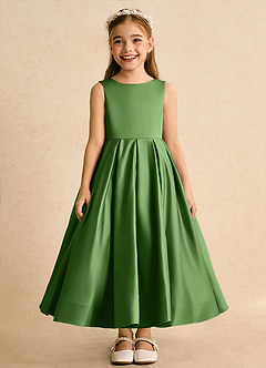 Azazie Cailee Flower Girl Dresses Basil Ball-Gown Pleated Matte Satin Dress image6