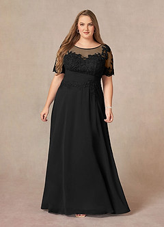 Azazie Raissa Vestidos para mãe da noiva Vestir Preto de Chiffon de Linha A com Renda image12
