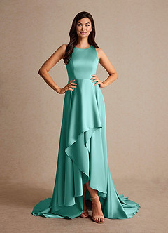 Azazie Niles Mère de la mariée Robes Robe Trapèze en Satin extensible Traînes Aqua image5