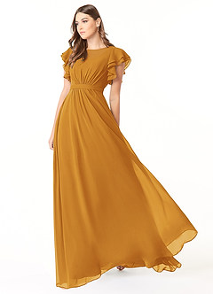 Azazie Daphne Modest Bridesmaid Dresses A-Line Ruffled Chiffon Floor-Length Dress image3