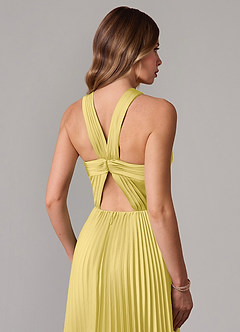 Azazie Afra Abiti da Damigella Abito A-Line in Raso Elasticizzato Plissettato Canarino image6