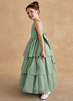 Azazie Megallie Flower Girl Dresses Matcha A-Line Bow Tulle Dress image4