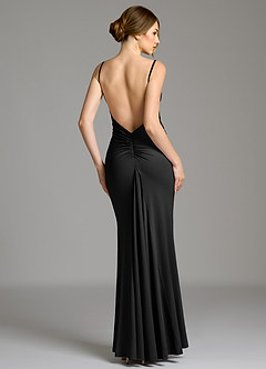Azazie Jolene Bridesmaid Dresses Black Mermaid Square Neckline Premium Stretch Jersey Dress image5