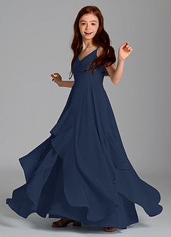 Azazie Karan Junior Vestido de Azul Marino Oscuro de Gasa de Corte en A image5