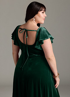 Azazie Bondi Bridesmaid Dresses Emerald A-Line Side Slit Velvet Dress image13