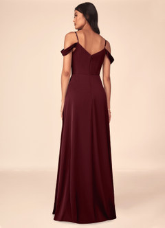 Azazie Ocean Bridesmaid Dresses Cabernet A-Line V-Neck Pleated Stretch Satin Dress image2