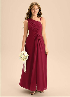 Azazie Brooke Junior Burgundy A-Line Side Slit Chiffon Dress image1