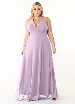 Azazie Tessie Robes de demoiselle d'honneur Robe Trapèze en Mousseline de soie Col V plissé Frostiges Flieder image6
