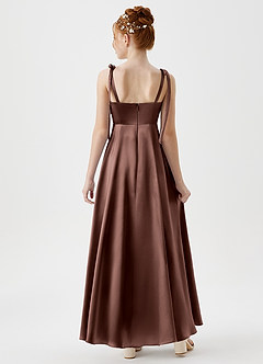 Azazie Rosey Junior Espresso A-Line Sweetheart Neckline Metallic Satin Dress image2