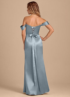 Azazie Shea Bridesmaid Dresses Dusty Blue Mermaid Off the Shoulder Metallic Satin Convertible Dress image4