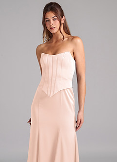 Azazie Ximena Bridesmaid Dresses Blushing Pink Mermaid Corset Stretch Satin Convertible Dress image8