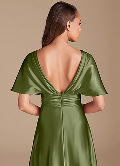 Azazie Pamela Brautjungfernkleider A-Linie Plissee Metallischer Satin Kleid Olivgrün image7