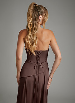 Azazie Gabriela Robes de demoiselle d'honneur Robe Trapèze en Satin extensible Corset Ganache image9