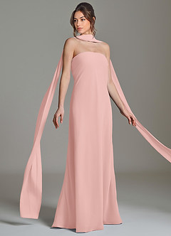 Azazie Ilana Robes de demoiselle d'honneur Robe Trapèze en Mousseline de soie Bustier Rose Poudré image5