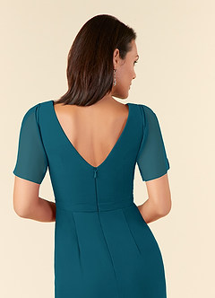 Azazie Marianne Mother of the Bride Dresses Ink Blue Sheath V-Neck Pleated Chiffon Dress image6