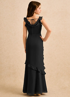 Azazie Aria Girls Formal Jurken voor bloemenmeisjes Zeemeermin Jurk van Chiffon Ruches Zwart image1