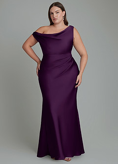 Azazie Emerson Bridesmaid Dresses Grape Mermaid Off the Shoulder Stretch Satin Dress image8
