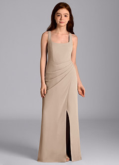Azazie Mero Junior Meerjungfrau-Linie Plissee Chiffon Kleid Taupe image7