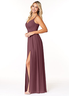 Azazie Rayna Bridesmaid Dresses Sangria A-Line V-Neck Pleated Chiffon Dress image3