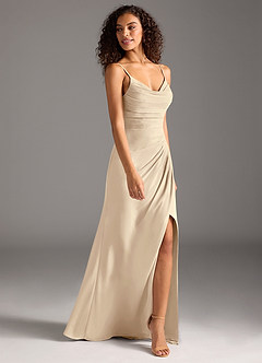 Azazie Deandra Bridesmaid Dresses Champagne Mermaid Pleated Chiffon Dress image4