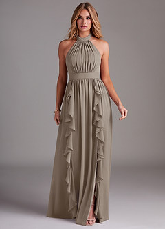 Azazie Avary Bridesmaid Dresses Taupe A-Line Pleated Chiffon Dress image3